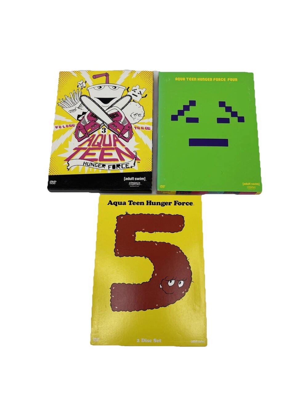 Aqua Teen Hunger Force DVD Vol 3 4 5 Lot Of 3 Adult Swim Stickers Tested